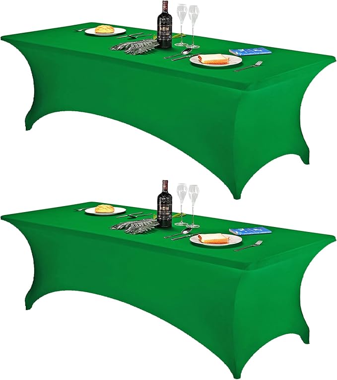 FORLIFE 2Pack Spandex Table Covers，Fitted Tablecloth for Rectangular Tables, Stretch Patio Table Covers, Universal Spandex Table Cover for Wedding, Banquet, Party (8ft, Emerald)