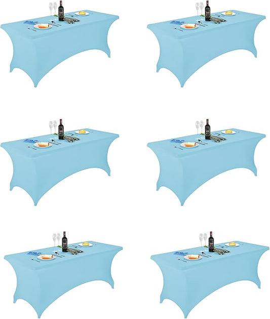 FORLIFE 6Pack Spandex Table Covers 6ft，Fitted Tablecloth for 6ft Rectangular Tables, Stretch Patio Table Covers, Universal Spandex Table Cover for Wedding, Banquet, Party - Bluemist