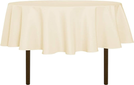 sancua 70 Inch Round Tablecloth (Fits 24-58 Inch Tables), Water Resistant Spill Proof Washable Polyester Table Cloth Decorative Fabric Table Cover for Dining, Buffet Parties and Camping, Beige