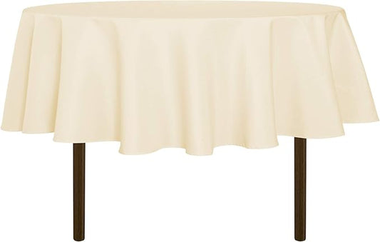 sancua Round Tablecloth - 60 Inch - Water Resistant Spill Proof Washable Polyester Table Cloth Decorative Fabric Table Cover for Dining Tables, Buffet Parties and Camping, Beige