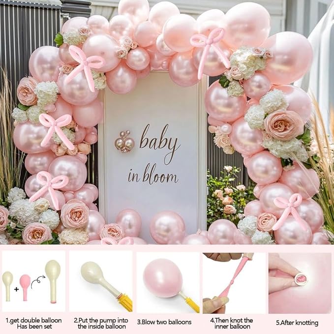 Pearl Pink Balloon Double Stuffed Pearl Balloons Garland Pastel Light Pink Arch Kit Pale Long Balloons Different Size for Birthday Wedding Baby Shower Anniversary Decoration