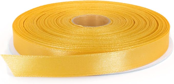 Gold Satin Ribbon, 1/2 inch x 50 Yards, Double Face Solid Color, Thick and Durable Ribbon Roll, 100% Polyester Ribbon for Gift Wrapping, Crafts, Hair and Multiple Decorations