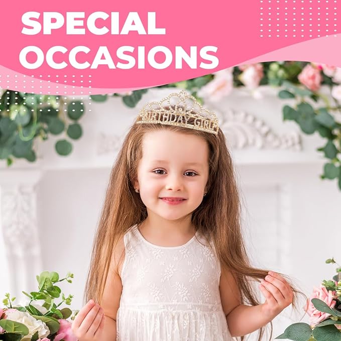 Birthday Tiara and Crown with Sash for Women, Hair Accessories for Wedding Party Costume (A1)