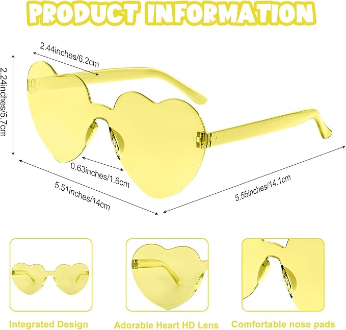 12 Pack Heart Sunglasses for Women Transparent Heart Glasses for Bachelorette Birthday Party Favor Gifts