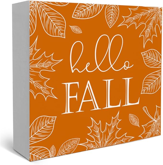 Fall Theme Sign Retro Farmhouse Fall Artwork Decor Autumn Harvest Thanksgiving Wooden Sign, Rustic Wood Maples Decorations for Indoor Outdoor Home Office Supplies (Hello Fall)