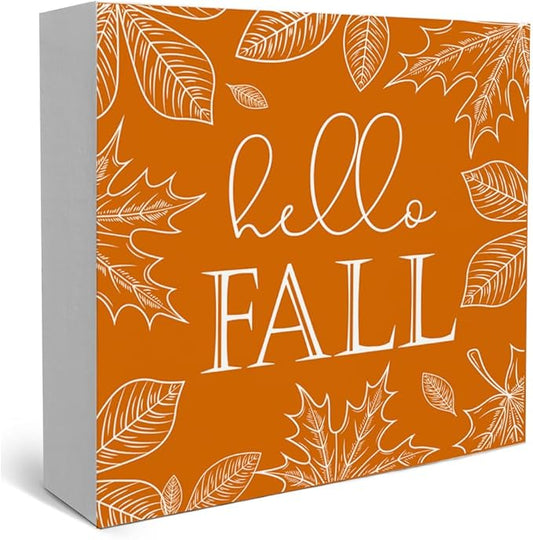 Fall Theme Sign Retro Farmhouse Fall Artwork Decor Autumn Harvest Thanksgiving Wooden Sign, Rustic Wood Maples Decorations for Indoor Outdoor Home Office Supplies (Hello Fall)