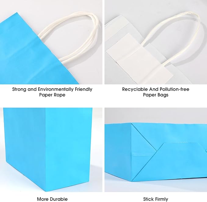 XPCARE 100Pcs Paper Gift Bags,6.3"x3.15"x8.66 Kraft Paper Party Favor Bulk Rainbow Goodie Small Gift Bags with Handles for Kids Birthday Baby Shower Crafts Wedding Party Supplies (6 Colors)