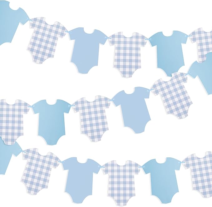 Pre-Strung Boy Blue Bodysuit Decoration Banner, Baby Shower Sign,Blue Jean Baby Shower Decor Bunting Girl