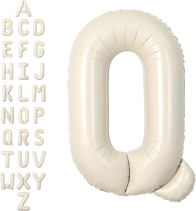 SUWEN 40 Inch Cream Large Q Letter Balloons Big Foil Helium Letter Balloons A-Z Jumbo Mylar Happy Birthday Party Decorations for Girl Anniversary Party Supplies