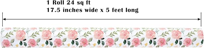 ZINTBIAL Pink Floral Wrapping Paper Roll - Watercolor Roses and Light green leaves Design, 17 Inches x 16.5 Feet, Gift Wrap for Wedding, Bridal Shower, Birthday, Mother's Day, Cut Lines on Back