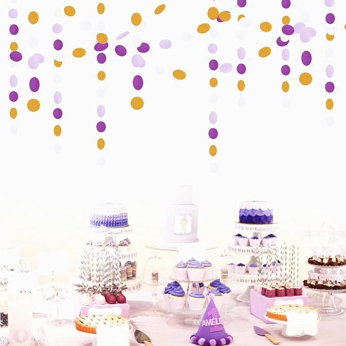 White Purple-Gold Party-Decorations Paper Garland - 52ft Glitter Hanging Streamer Banner,Graduation 2025 Mothers Decor Wedding Baby Shower Birthday Backdrop Bunting Lasting Surprise