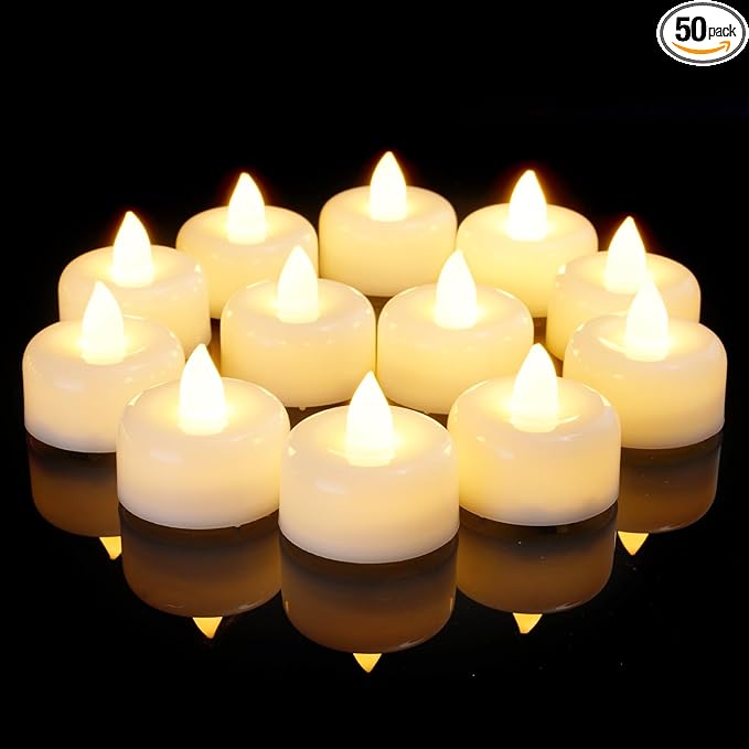 Amagic 50Pack Flameless LED Tea Lights Candles Battery Operated, Electric Fake Tealight Candles for Votive, Halloween, Christmas, Home Decor, Wedding, Table Decor (50Pack)