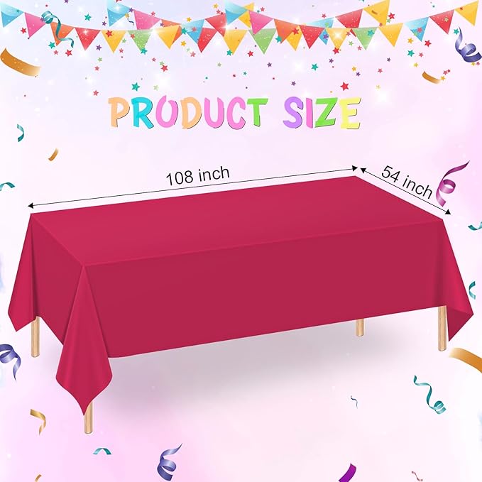 WNINK 2 Pack Bright Red Plastic Tablecloth Disposable Table Covers 54" x 108" Table Cloths for Bridal Shower Engagement Wedding Birthday Picnic Parties