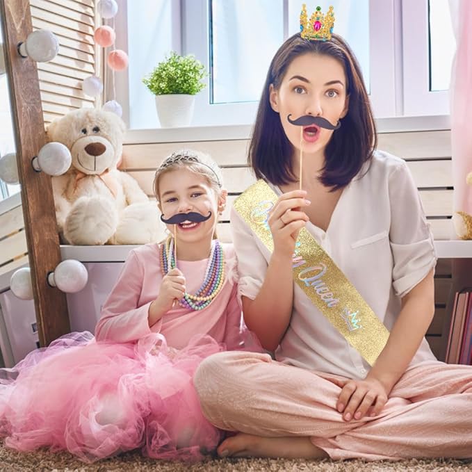 Birthday Queen Sash for Women Tiara & Crowns Headbands for Girls Happy Birthday Party Accessories Favor Supllies Leona Gold Pink, 2 Pack