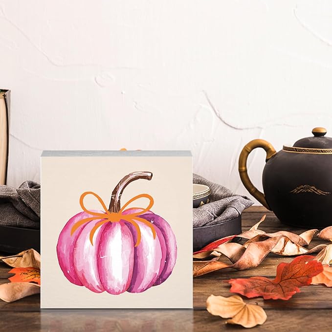 Cute Fall Decor Pink Pumpkin Fall Decorations for Home Office Preppy Pink Bow Autumn Decor Autumn Decorations for Desk Table 5 x 5 inches