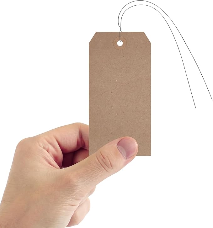 SmartSign Brown Blank Gift Tags with Wires - 1000-Pack, 4.75" x 2.375", Size-5 Eco-Friendly Tags with Fiber Patch, 11 pt Pre-Wired Recycled Kraft Paper Tags for Packing/Shipping, USA-Made