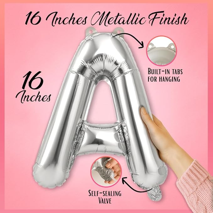 [52pcs] Silver Letter Balloons - 2 Full A-Z Sets For Silver Letter Balloon Banner | Alphabet Ballons | 16 inch Foil Ballon | Customized Name Balloon Letters for a Birthday, Graduation, Wedding