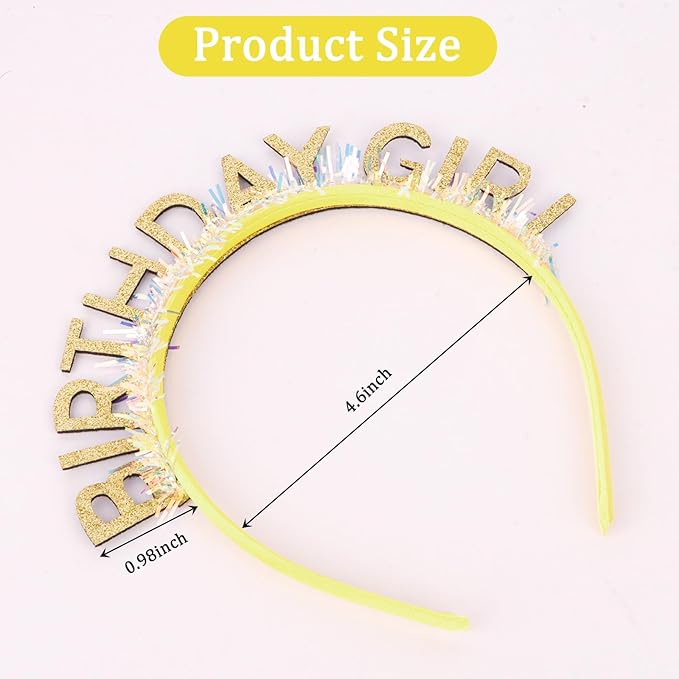 Jaciya Birthday Girl Glitter Headband for Women Girls Sparkling Gold Party Hair Accessories with Confetti Tinsel