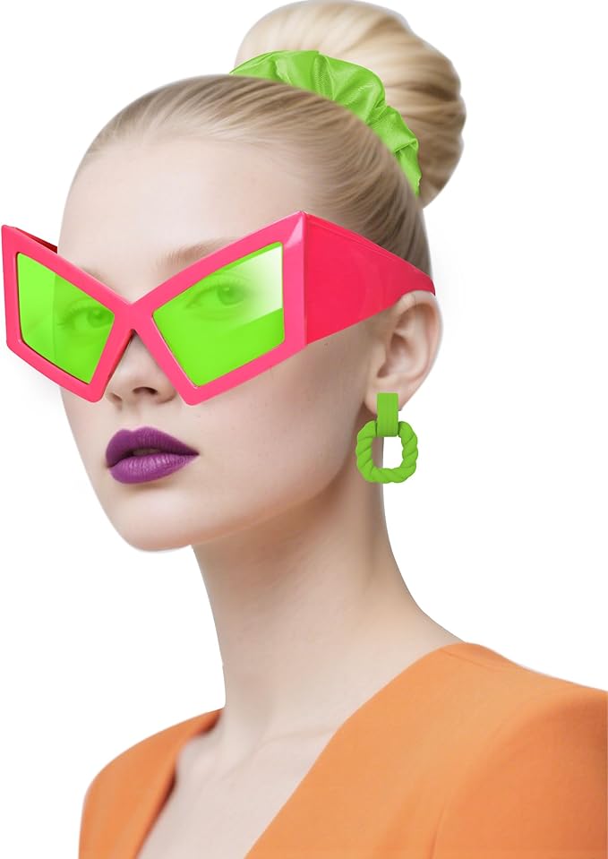 DANGCOS 80s Funny Glasses,Oversized Cat Eye Sunglasses Women,Max Face Width 5.9In Disco Accessories