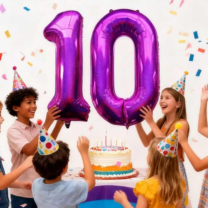 Laser Hot Pink Number 10 Balloons 40 Inch Giant Number Pink 10 Foil Mylar Balloons for 10th Birthday Anniversary Events Party Decorations