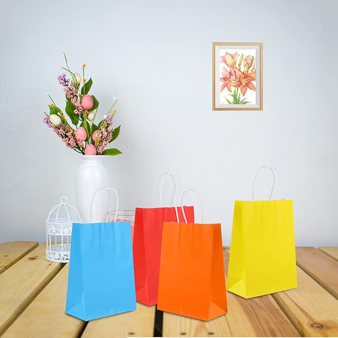 XPCARE 32Pcs Paper Gift Bags, 6.3"x3.15"x8.66" Kraft Paper Party Favor Bags Bulk Rainbow Goodie Bags Small Gift Bags with Handles for Kids Birthday Baby Shower Crafts Wedding Party Supplies (6 Colors)