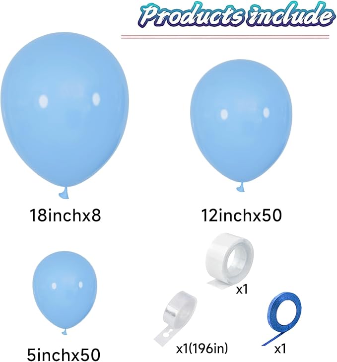 KAWKALSH Baby Blue Balloon Arch Kit 111Pcs 18 12 5 Inch Latex Party Balloons Garland for Birthday Baby Shower Wedding Engagement Anniversary