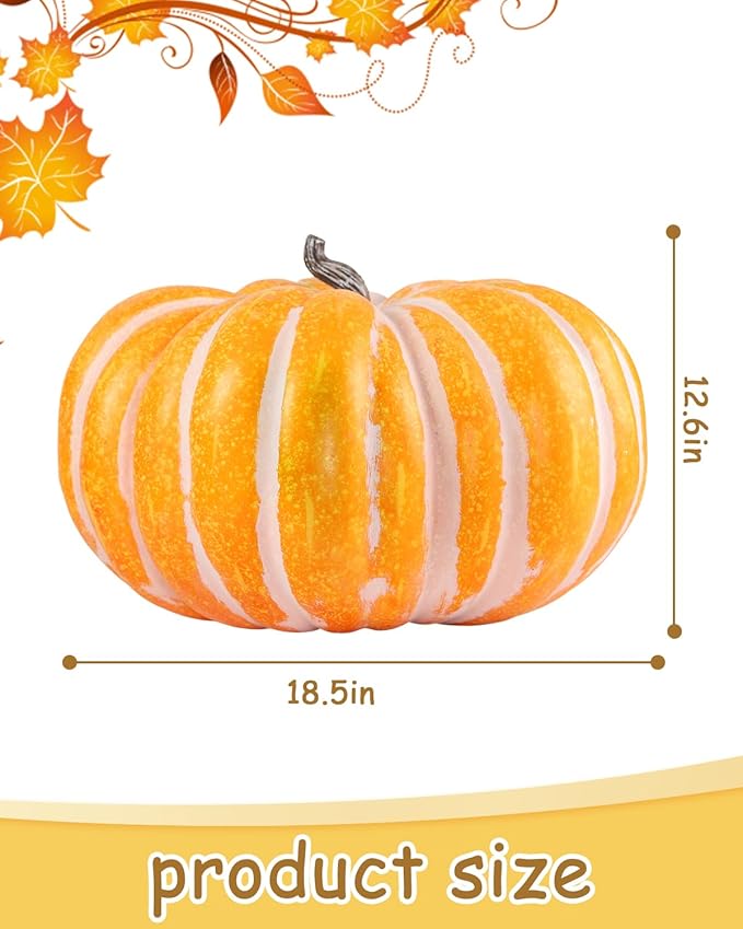 DuHouse Large 18.5”Artificial Pumpkin Decoration Fall Harvest Decor for Halloween, Thanksgiving, Porch, Indoor Outdoor Display(Flat Pumpkin)