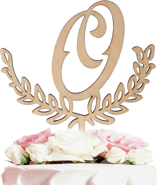 LINGTEER Personalized Inital Letter O Wooden Cake Topper Perfect for Birthday Rustic Wedding Anniversary Party Keepsake Decoration