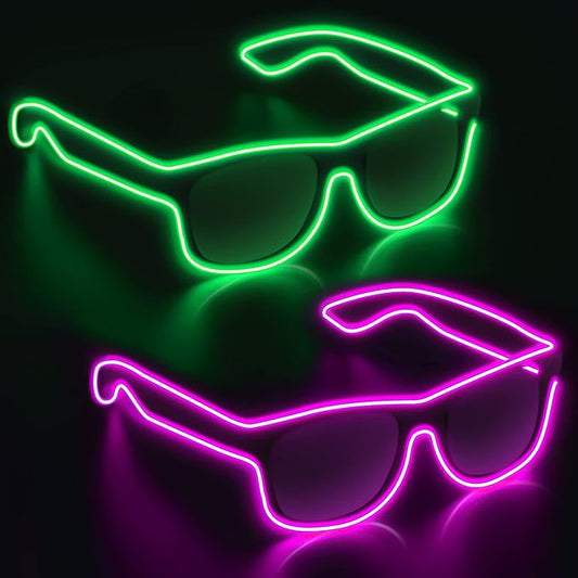 YouRfocus Wireless Led Light up Glasses 2 Pack Glow in The Dark Neon Rave Glasses for Rave Party, EDM, Halloween, Christmas (Green + Pink)