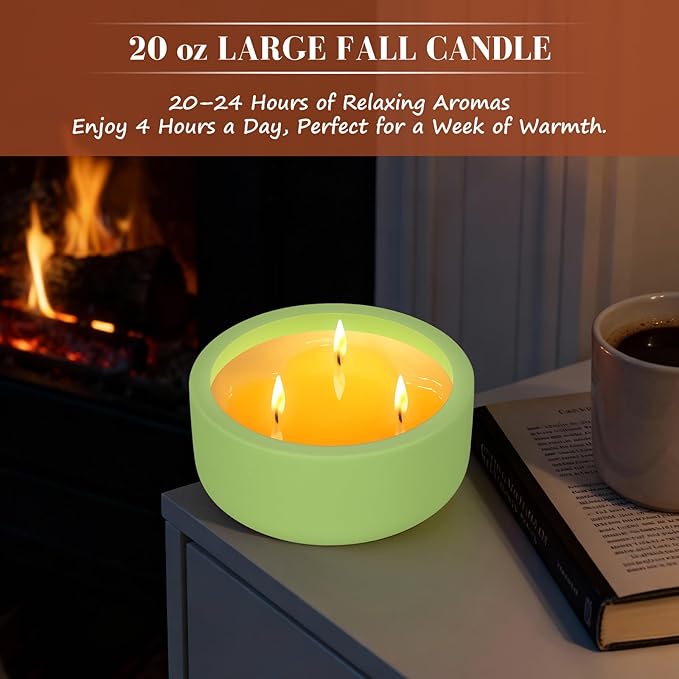 Viyffo Fall Candles - Lemon & Vanilla, 3 Wick Large Scented Candle, 20oz Soy Candles for Women & Men, Non Toxic Aromatherapy Candle, Ceramic Velas Perfect for Autumn Home Decor & Gift