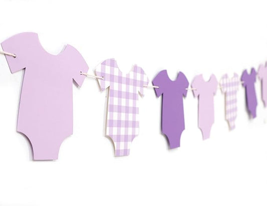 Purple Bodysuit Banner - Baby Shower Decoration Gingham Banner,Baby Bodysuit Gender Reveal Party (Purple)