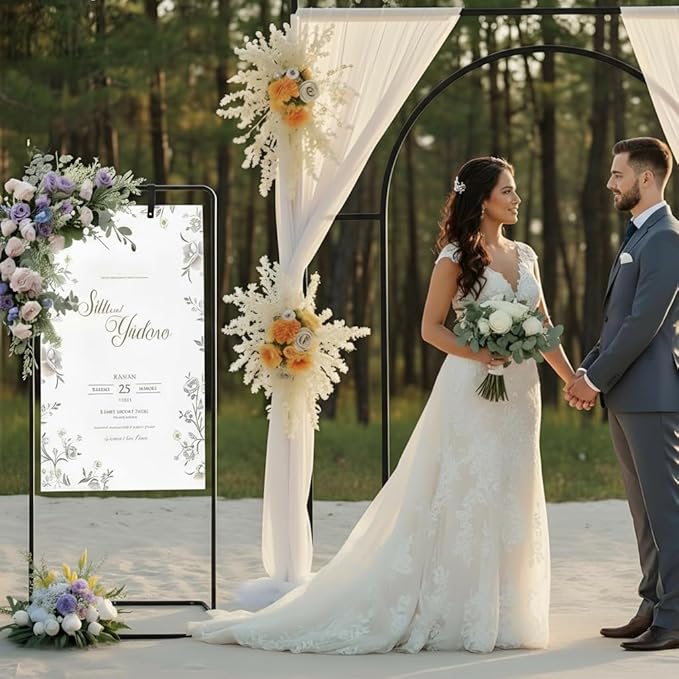 Adjustable Wedding Sign Stand, Wedding Welcome Sign Holder with Leather Sign Hanging Straps, Easel Stand for Sign Display Reception, Party Decor, Portable Sign Holder for Wedding & Baby Showers (Black)
