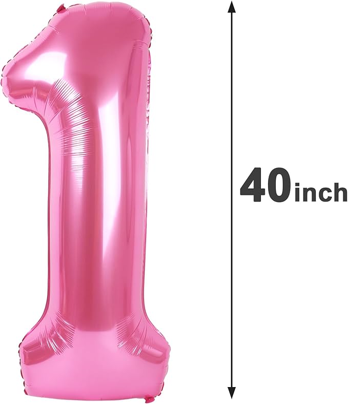 Pink 1 Number Balloon 40 inch, Number 1 Birthday Balloon for Boy Girl, Pink Foil One Balloon for 1st 10 11 12 16 18 Birthday Party, Anniversary Celebration Number Balloons Decorations