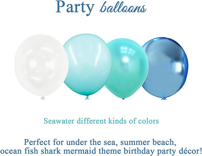 Under the Sea Party Decorations Teal Turquoise Blue Clear Balloons Assorted Colors Kit for Ocean Beach Pool Mermaid Fish Shark Theme Birthday& Classroom Decor-40Pcs Pearl Metallic Blue,Bubble Balloon