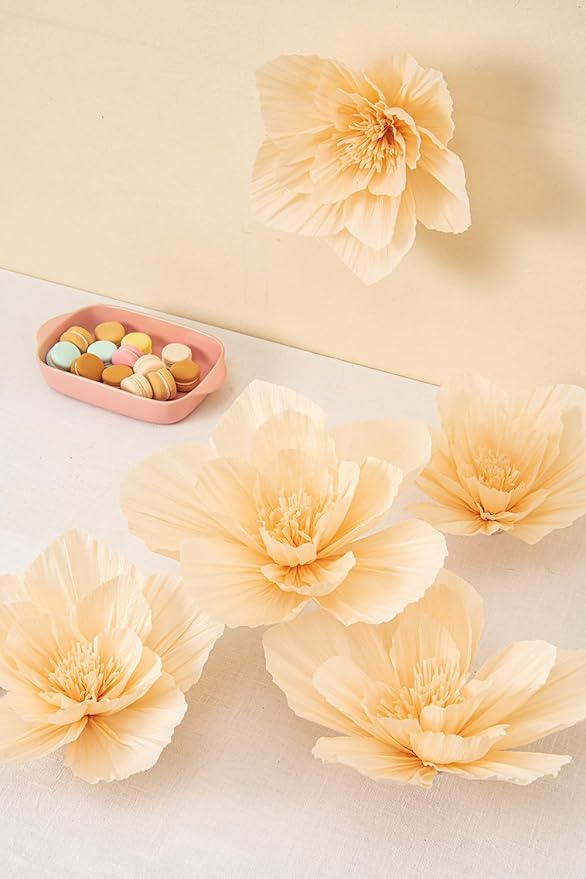 5 Pcs 12" 3D Paper Flower Decoration for Party, Wedding Decoration, Background Wall, Nursery Room Decoration, Bridal Shower, Baby Shower(Cream, Set/5)