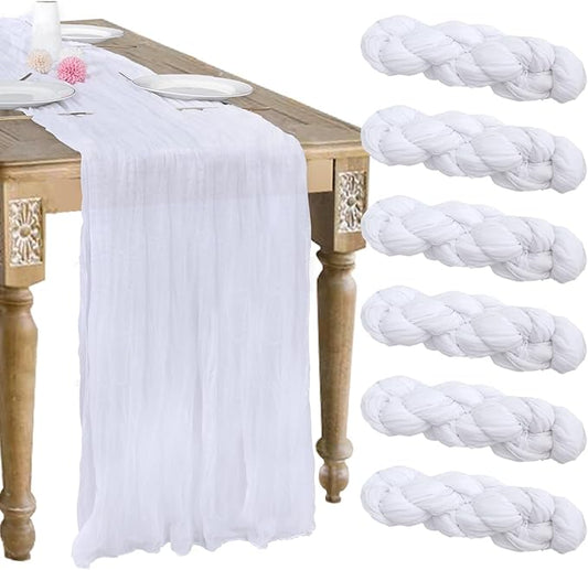 6 Pack White Cheesecloth Table Runner 10FT Boho Gauze Cheese Cloth Fabric 35 x 120 Inch Rustic Sheer Runner for Christmas Wedding Decor Baby Shower Party Boho Decoration