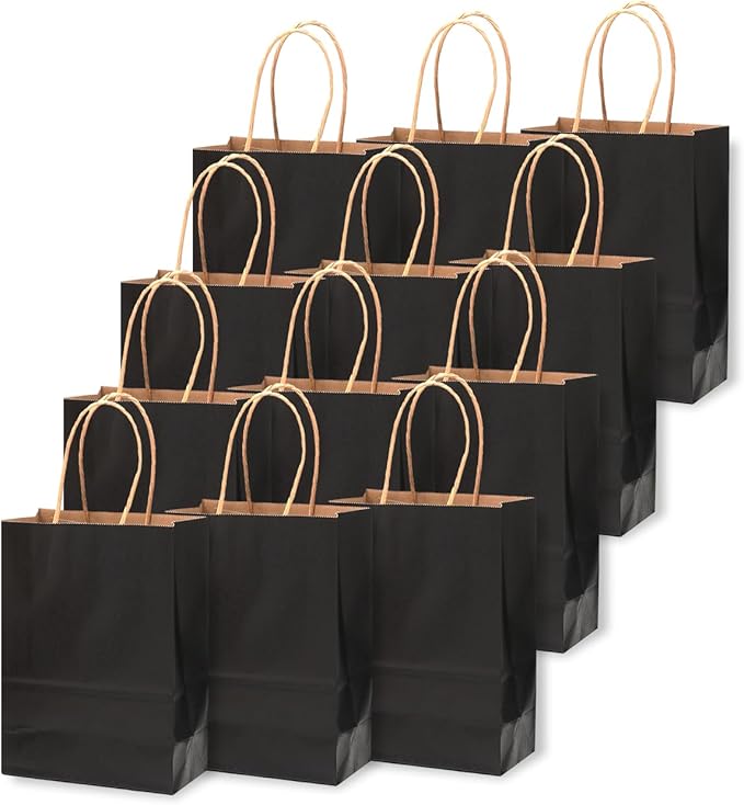 qiqee 100-Packs Black Paper Gift Bags with Handles Bulk 4.5"×2.5"×6" Mini Size Gift Bags Multiple Uses