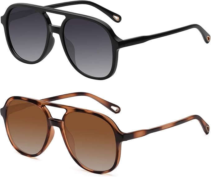 YDAOWKN Retro Square Aviator Sunglasses for Womens Mens Vintage 70s Double Bridge Sun Glasses