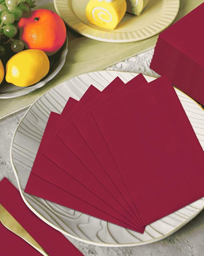 qiqee Rose Red Paper Napkins 13 * 16inch Guest Paper Disposable Towels Napkin Paper Hand Towels for Wedding, Dinner, Birthday Party, Dessert Cocktail ＆ Kitchen Napkins（ 120 Count）