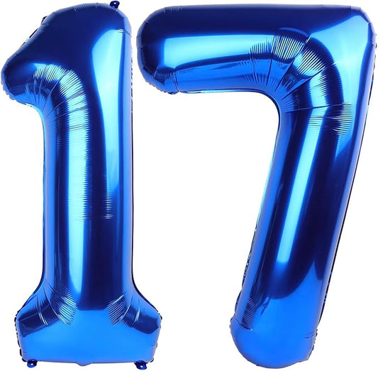 Navy Blue Jumbo Number 17 Balloon 40 Inch, Boy Girl 17 Birthday Supplies, Foil Helium 17 Birthday Giant Balloon, Mylar Blue Number Balloons Anniversary Decorations