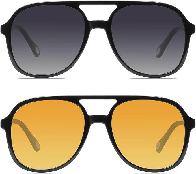 YDAOWKN Retro Square Aviator Sunglasses for Womens Mens Vintage 70s Double Bridge Sun Glasses