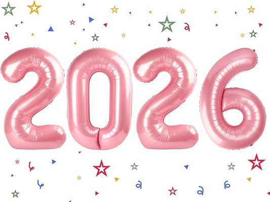 2026 Balloon - Pearlescent Pink Birthday Number Balloons, 40 Inch Large Foil Balloons for Men Women Boys Girls Pearlescent Pink Themed Birthday Decorations，Number 2026 Balloon