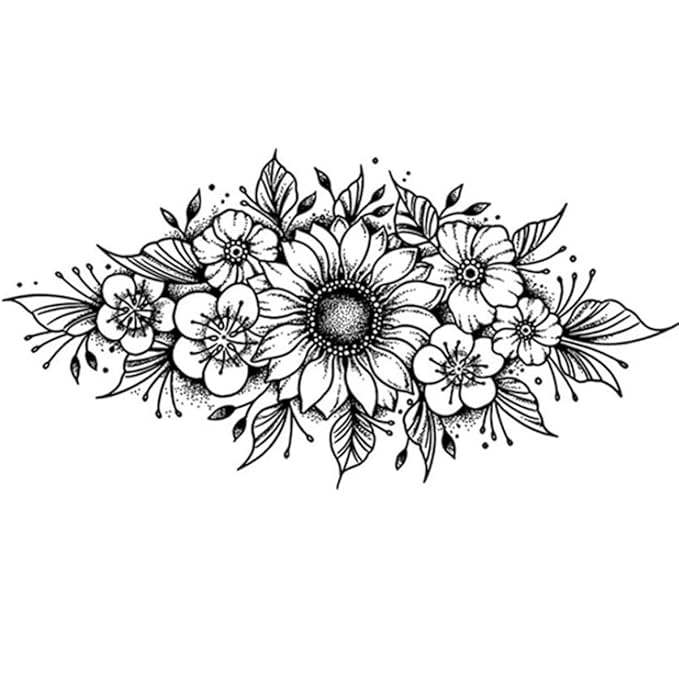 INKARTLINK Tattoo Tech, 2 Sheets Extra-Large Semi Permanent Tattoo, Adult Art Design Temporary Tattoos, Lasts 1-2 Weeks, Waterproof, Realistic Look, No Adhesive, No Reflection (Flower Design)