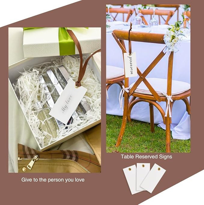 25 Pcs Name Place Cards Blank Seat Card, 2 x 4 in Table Cards with Stain Ribbon, Wedding Place Card, Hanging Tags for Wedding table Setting Reserved Chairs Signs Dinner Banquet Parties.(Brown)