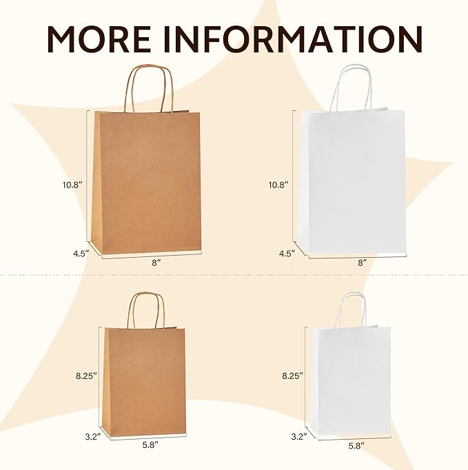 YEEHAW Brown Paper Bags with Handles Bulk 5.8"x3.2"x8.25" 50Pcs Gift Bags Small Size, Brown Kraft Bag with Handles Bulk, Bags for Retail, Party, Shopping, Merchandise