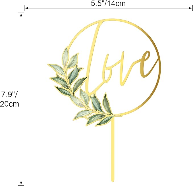 Love Wedding Cake Topper Gold Acrylic Greeny Wedding Engagement Cake Decoration (Design 02)