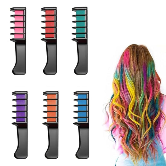 12 Colors Festive Fun Hair Chalk Combs, 2026 New Temporary Glitter Hair Colors Hair Chalk Combs, Washable DIY Hair Color Dye for Birthday Christmas Party Gifts for Teenage Girls Kids (6 Colors)