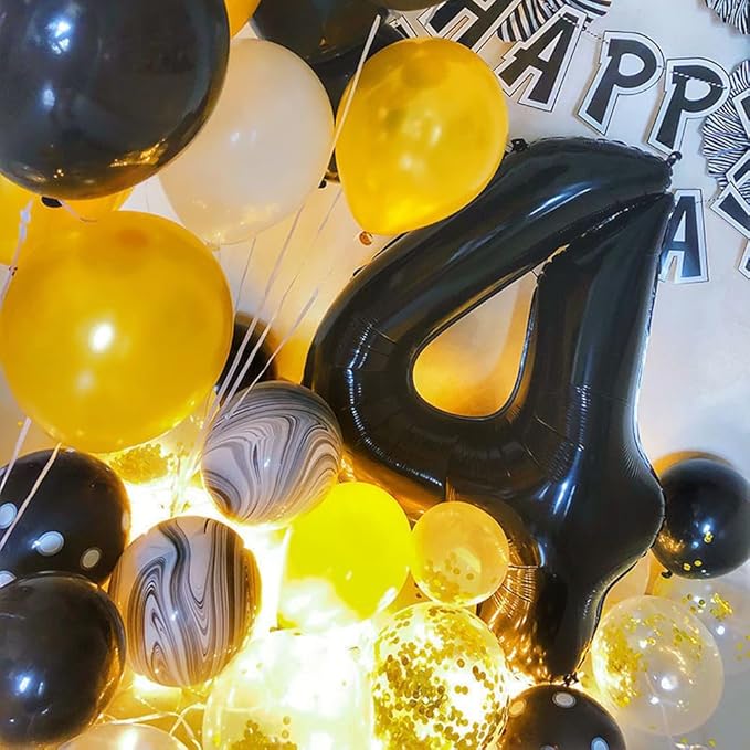 40 inch Black 4 Number Balloon Giant Foil Helium Balloons Black Large Digital Balloon 4 Number 4 Balloons for 4th Birthday Party Decorations Anniversary Events Decoration Supplies