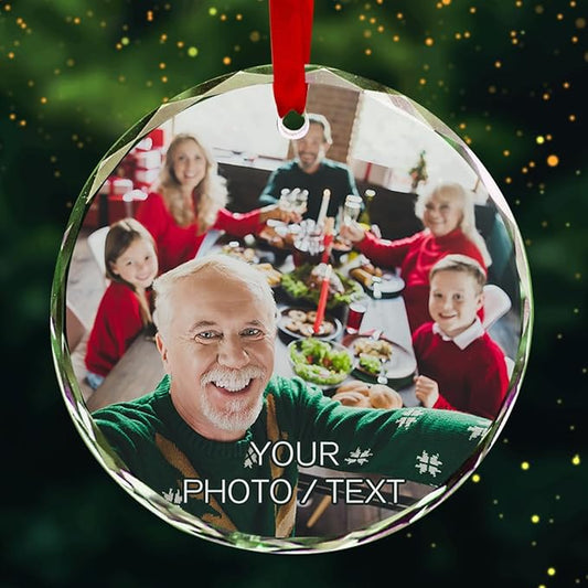 Personalized Round Christmas Crystal Glass Ornaments Custom 2025 Photo Ornament for Christmas Tree Decor Customized Xmas Tree Hanging Gifts for Family