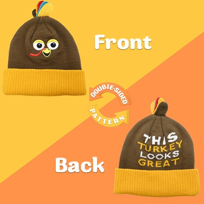 WODMAZ Thanksgiving Beanie Hat, Turkey Trots Hat for Adults Women Men Dress Up Party, Role Play and Thanksgiving Costume Accessories